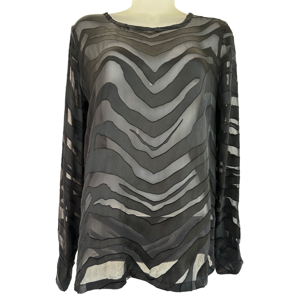 Equipment Black Silk Blend Zebra Burnout Sheer Blouse XS